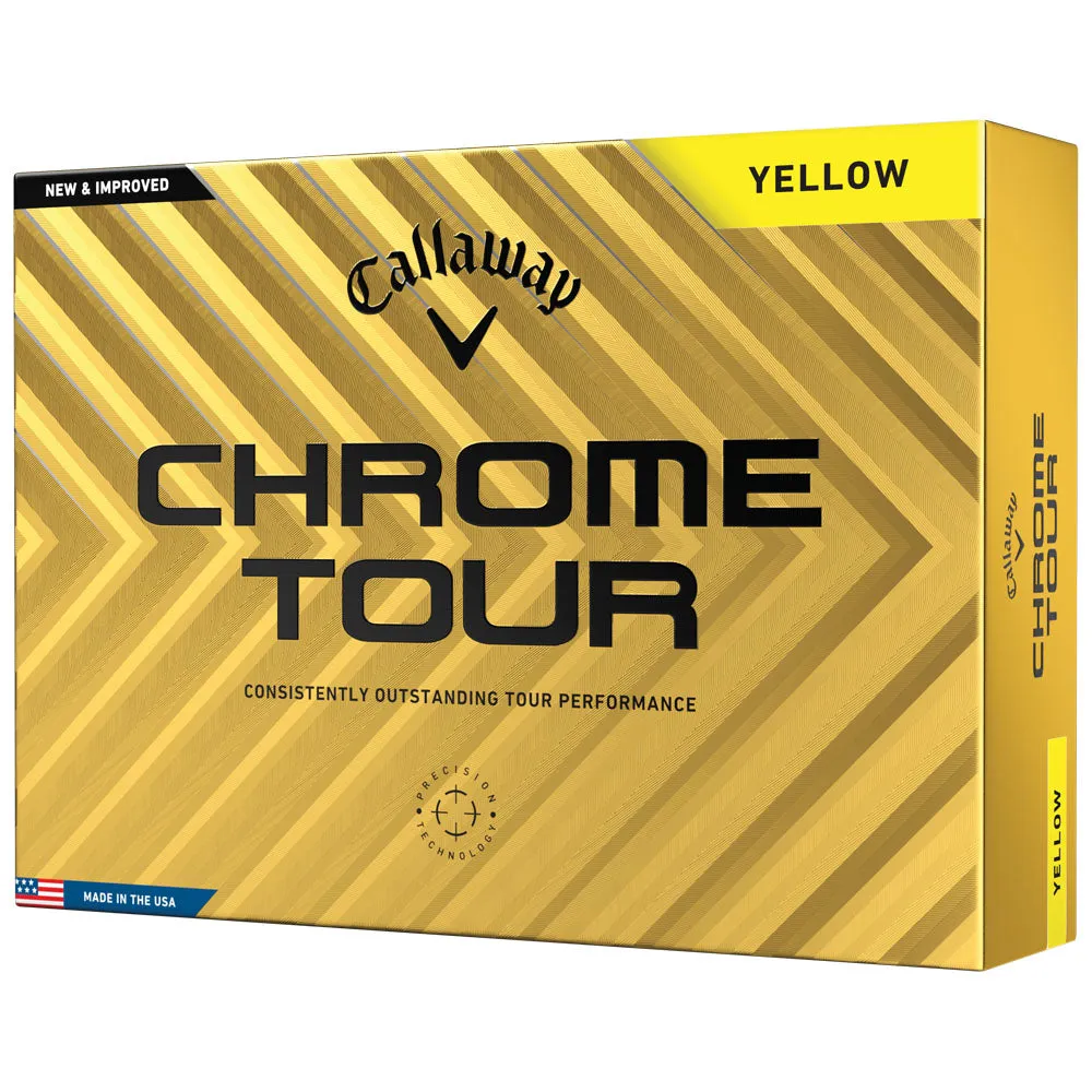Callaway Chrome Tour Golf Balls - Yellow - 12 Pack, Golf stretching straps, Summer golf shoes, Solar powered golf cart