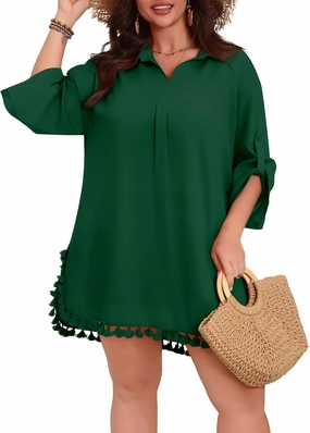 POSESHE Women's Plus Size Swimsuit Cover Ups Shirts 2025 Fashion Summer Tassel Beach Bathing Suit for Swimwear Bikini Dress