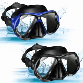Preboun 2 Pack Swim Mask for Adult Swimming Snorkel Goggles with Nose Cover Anti Fog Clear View Tempered Glass for Diving Swimming