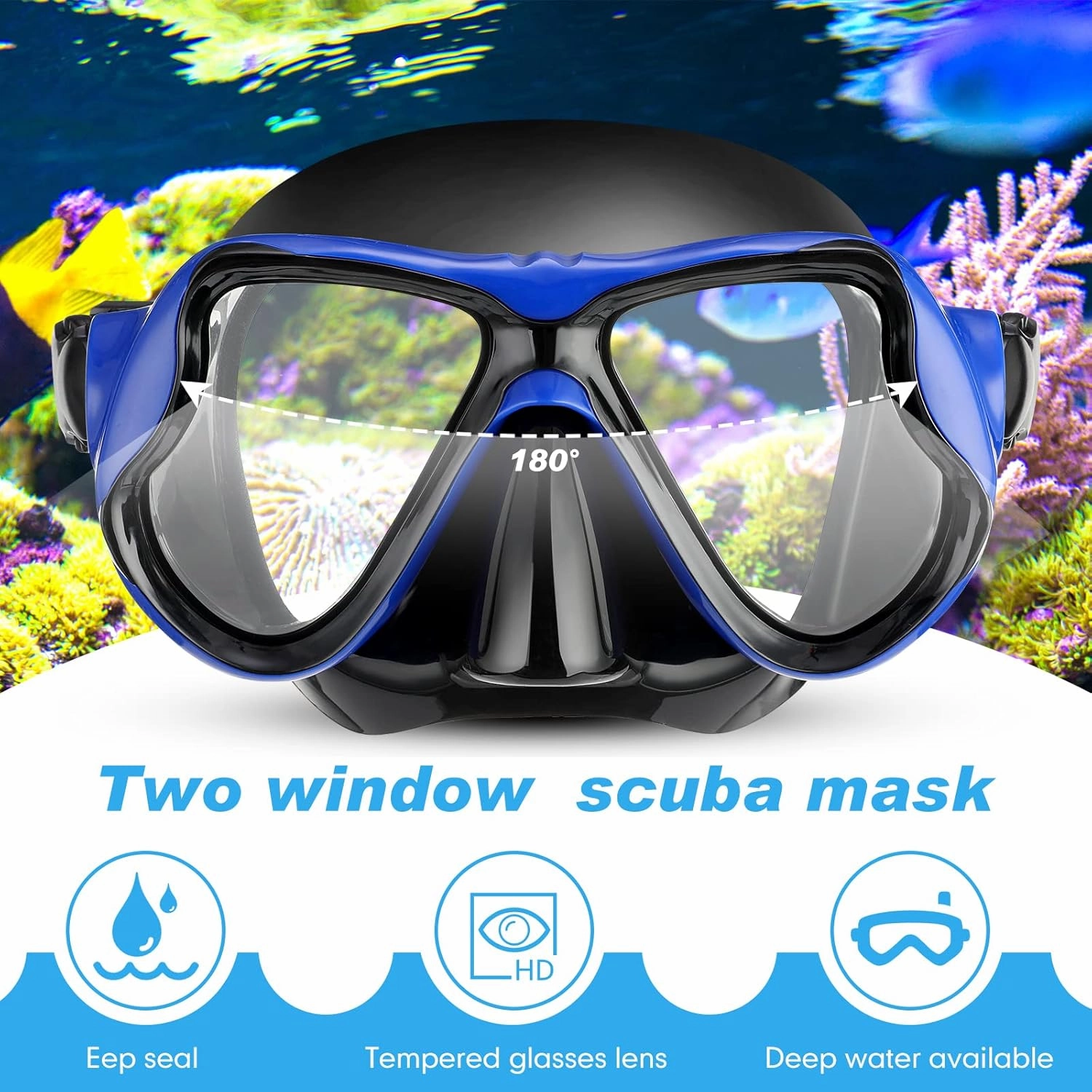 Preboun 2 Pack Swim Mask for Adult Swimming Snorkel Goggles with Nose Cover Anti Fog Clear View Tempered Glass for Diving Swimming