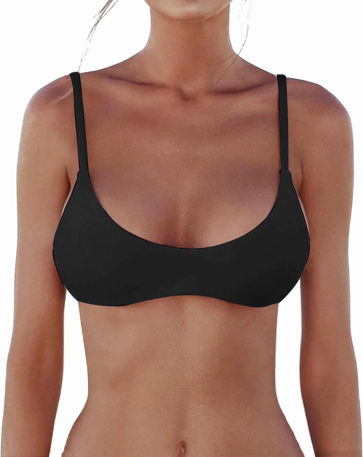 Push Up Bikini Tops for Women Sexy Scoop Neck Swimwuits Spaghetti Straps Bathing Suit Top Swim Crop Top Only