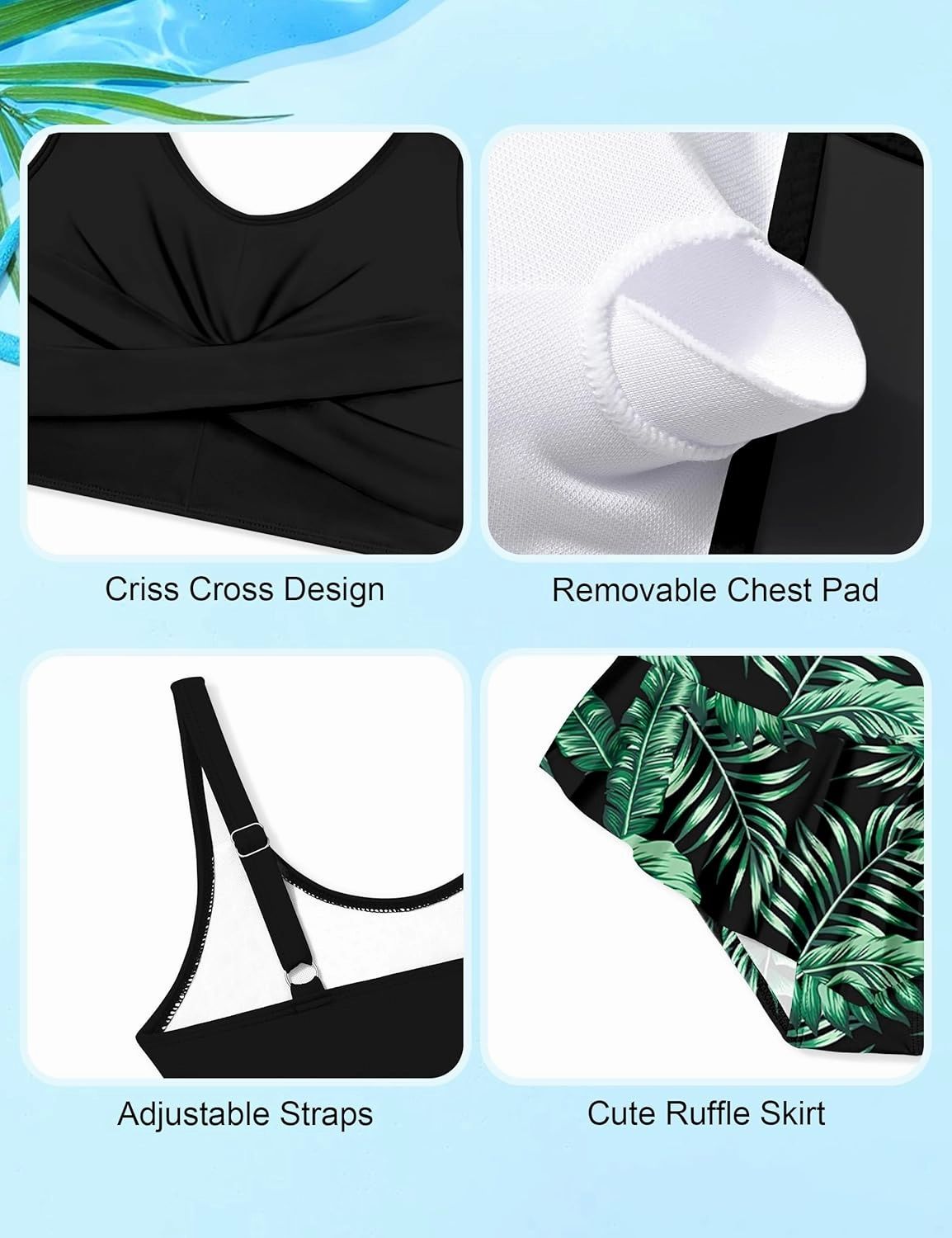 Qaoerde Girls Swimsuit Tropical Print Bikini Set with Ruffle Hem Two Piece Criss Cross Bathing Suits for Girls 7-14 Years