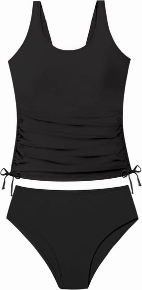 Qaoerde Girls Swimsuit Two Piece Girls Tankini Swimsuit Drawstring Printed Bathing Suit Ruched Swimwear Set 9-16 Years