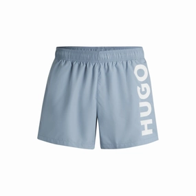 Quick-dry swim shorts with vertical logo print