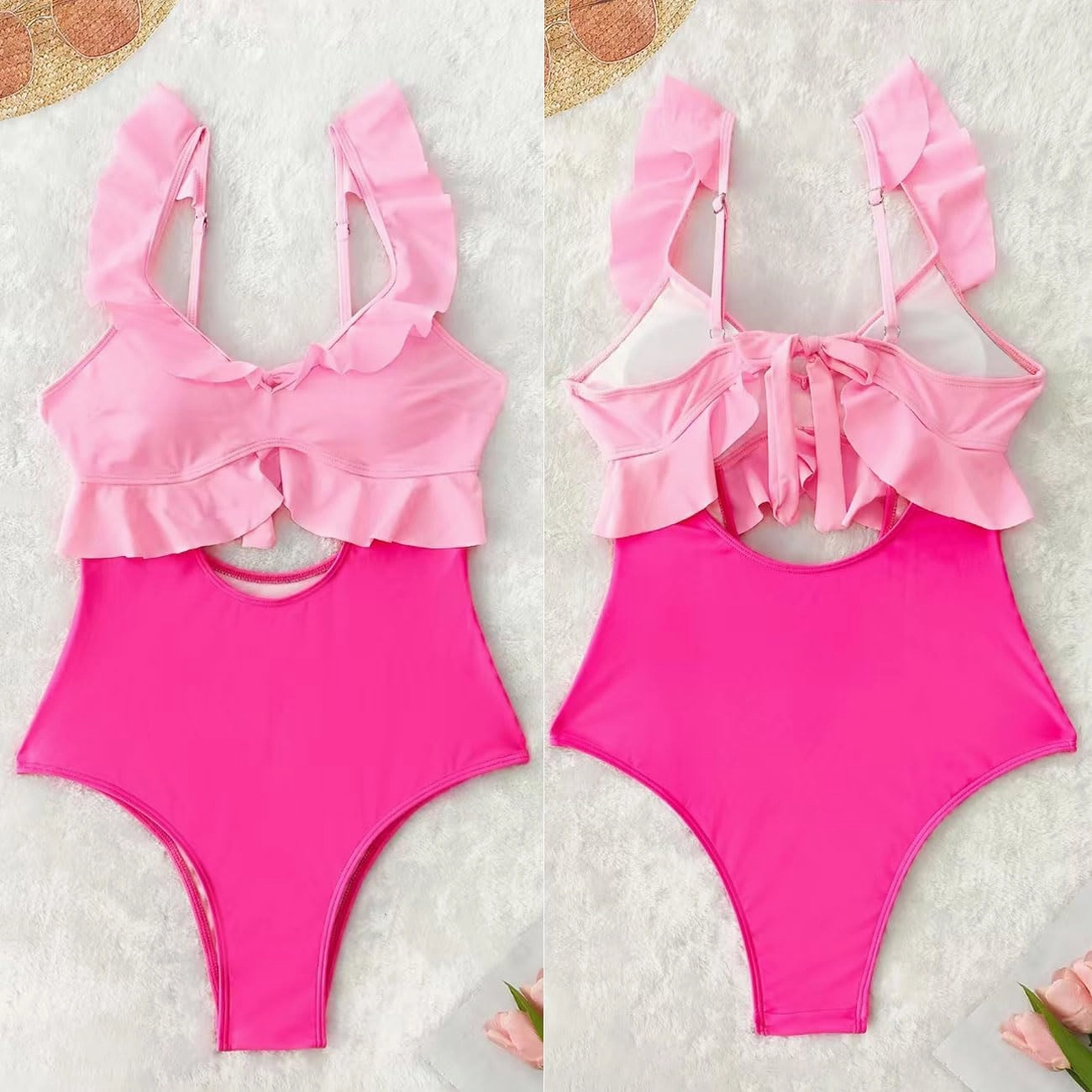 Rainlover Womens One Piece Swimsuits Tummy Control Bathing Suit Cutout High Waisted Ruffle Wrap V Neck Swimwear
