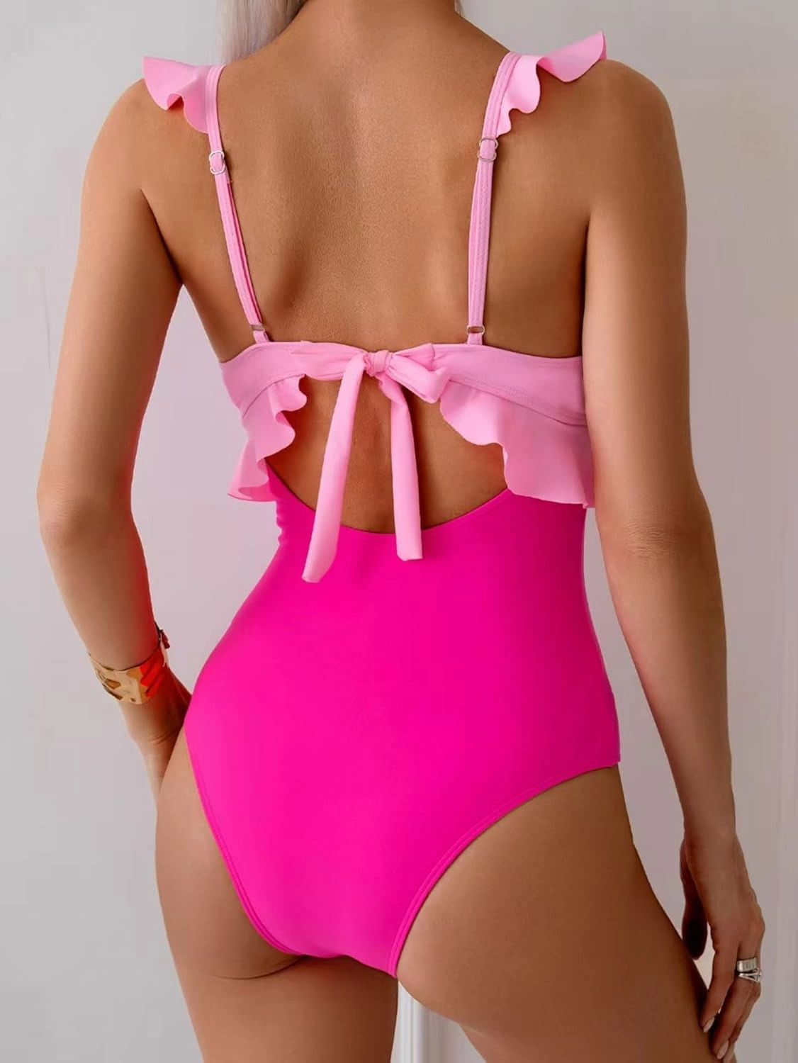 Rainlover Womens One Piece Swimsuits Tummy Control Bathing Suit Cutout High Waisted Ruffle Wrap V Neck Swimwear