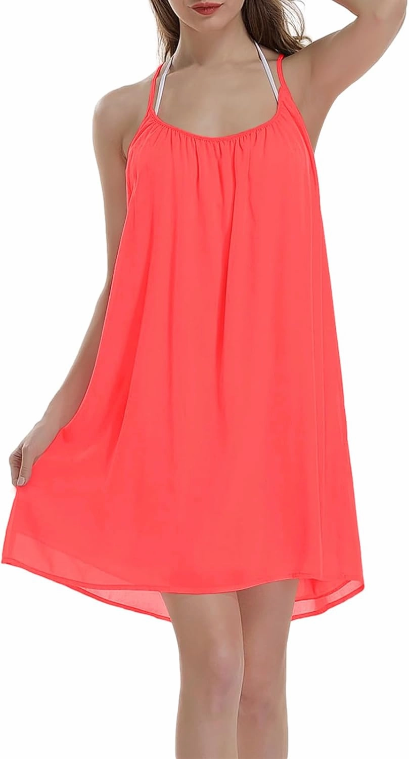 ReachMe Womens Sexy Plus Size Swimsuit Coverups Spaghetti Strap Beach Dresses Bathing Suit Cover Up Sheer Tank Sundress