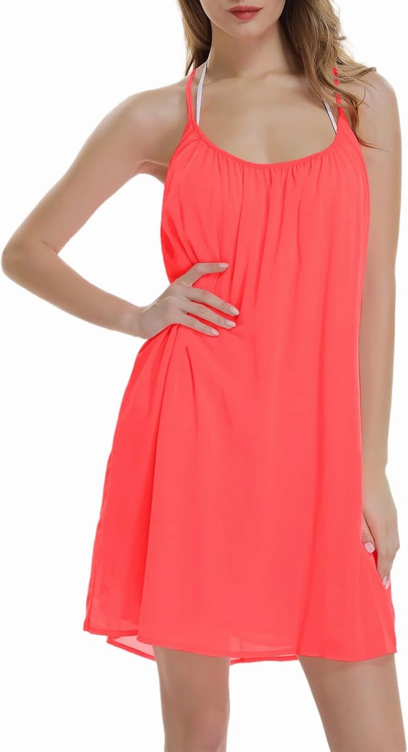 ReachMe Womens Sexy Plus Size Swimsuit Coverups Spaghetti Strap Beach Dresses Bathing Suit Cover Up Sheer Tank Sundress