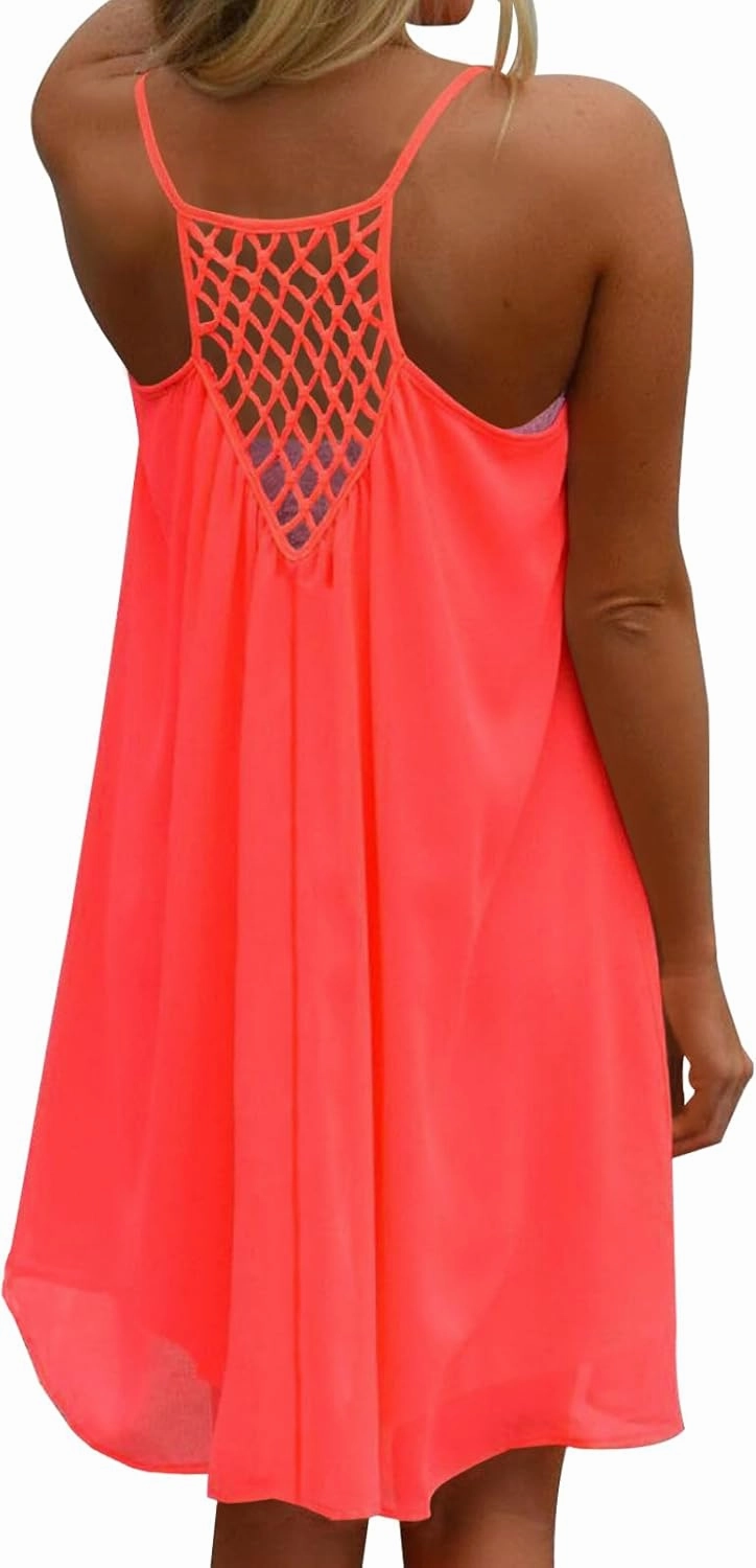 ReachMe Womens Sexy Plus Size Swimsuit Coverups Spaghetti Strap Beach Dresses Bathing Suit Cover Up Sheer Tank Sundress