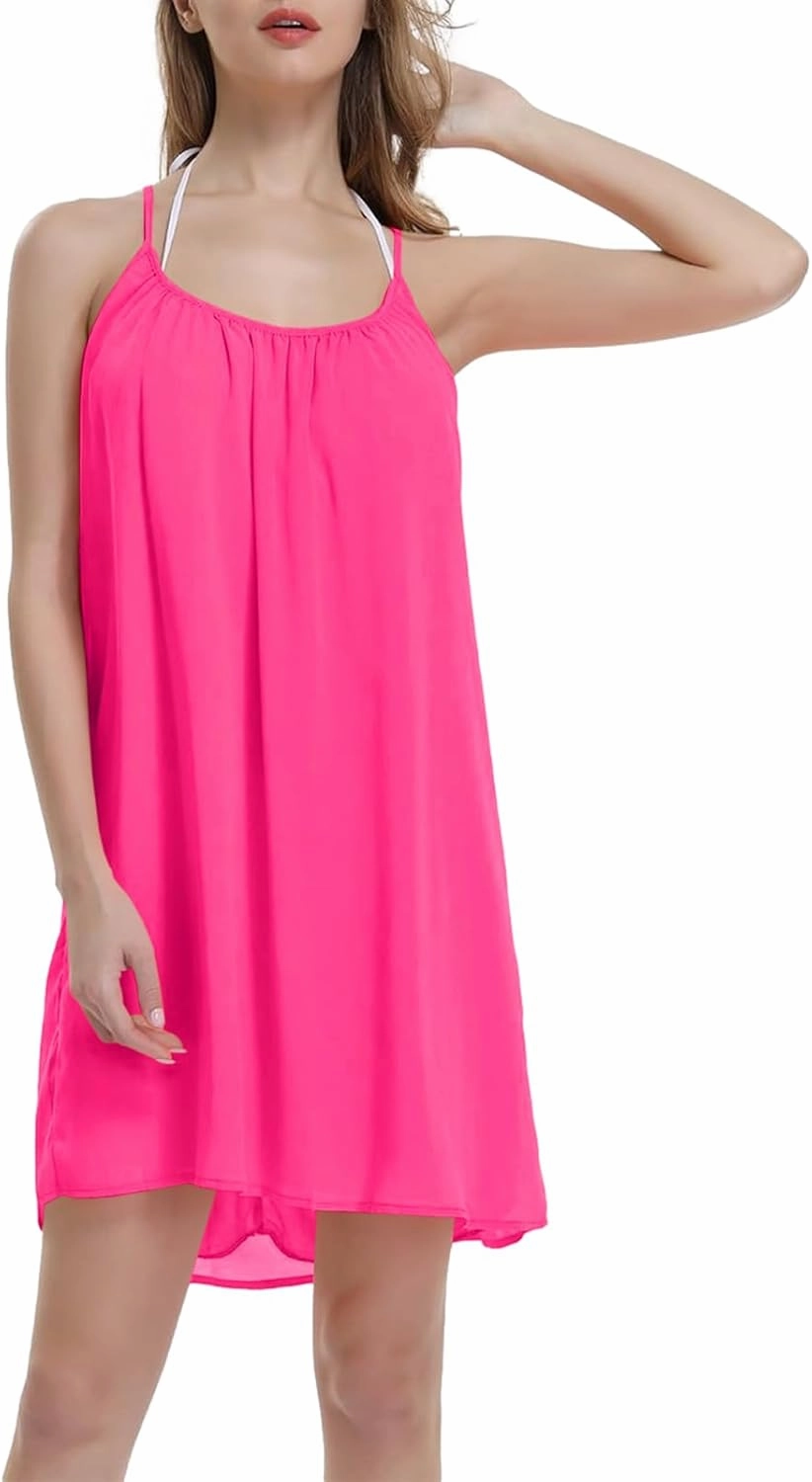 ReachMe Womens Sexy Plus Size Swimsuit Coverups Spaghetti Strap Beach Dresses Bathing Suit Cover Up Sheer Tank Sundress