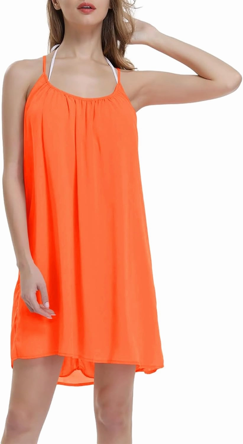 ReachMe Womens Sexy Plus Size Swimsuit Coverups Spaghetti Strap Beach Dresses Bathing Suit Cover Up Sheer Tank Sundress