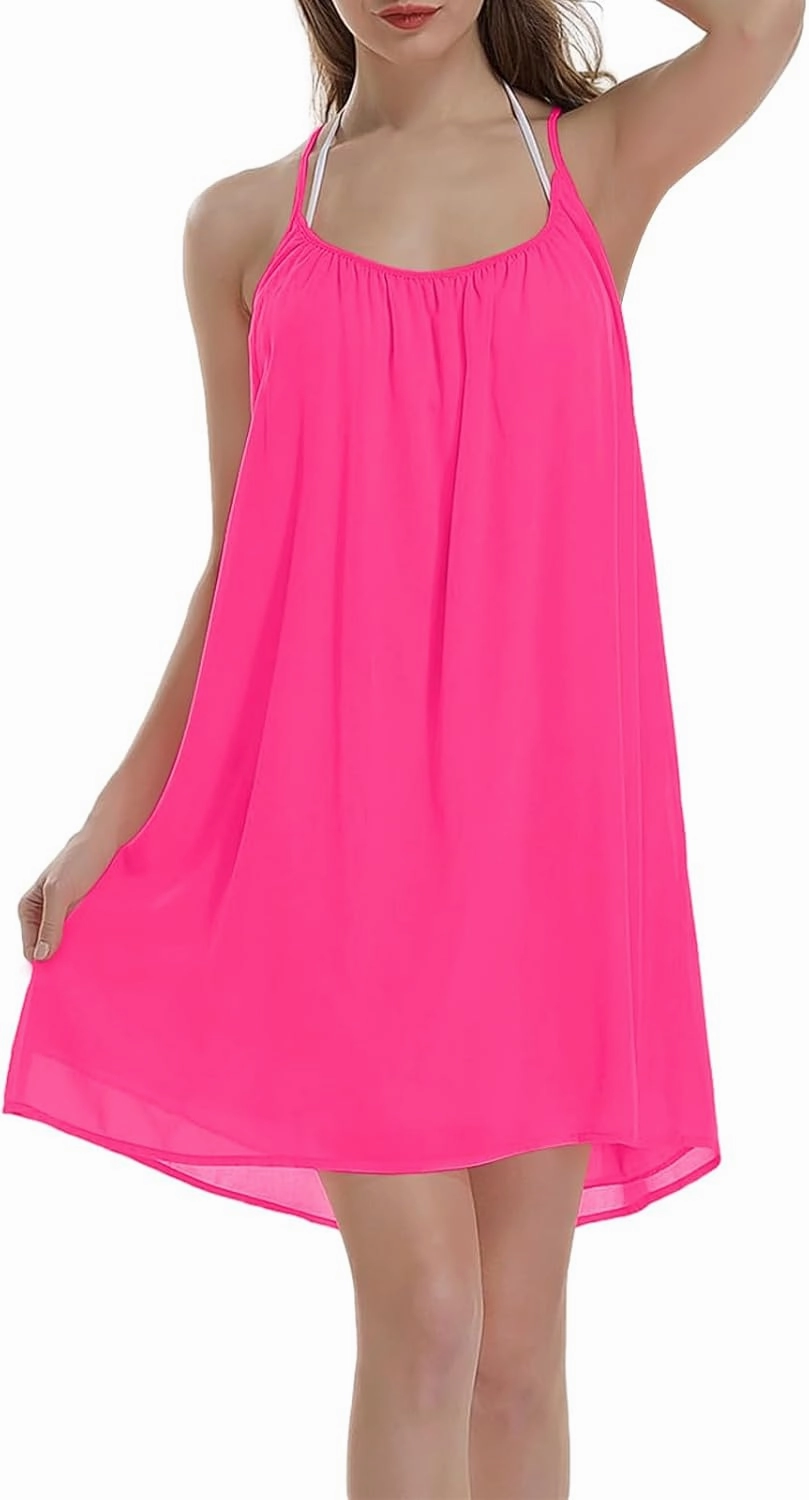 ReachMe Womens Sexy Plus Size Swimsuit Coverups Spaghetti Strap Beach Dresses Bathing Suit Cover Up Sheer Tank Sundress