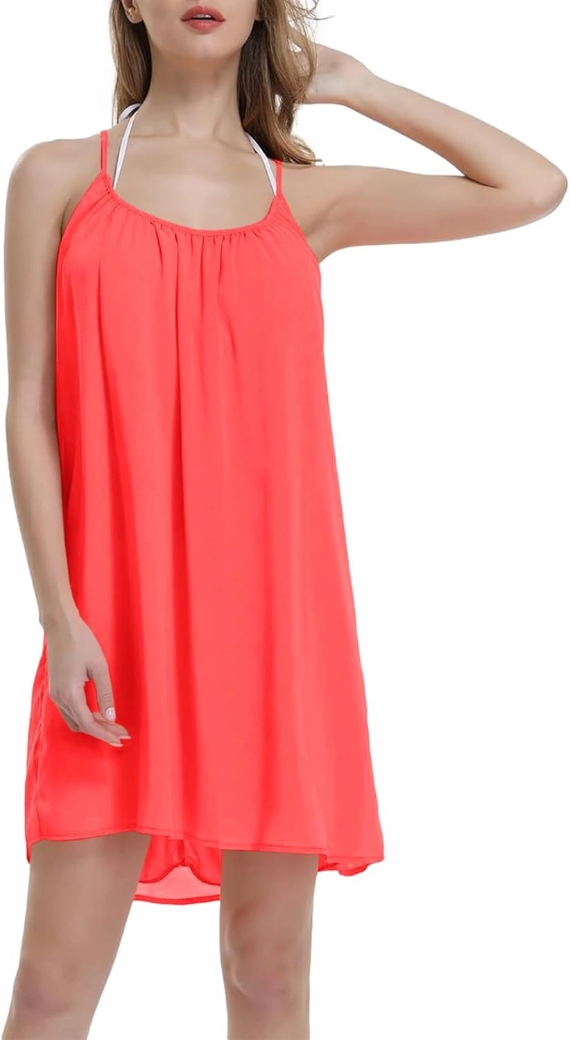 ReachMe Womens Sexy Plus Size Swimsuit Coverups Spaghetti Strap Beach Dresses Bathing Suit Cover Up Sheer Tank Sundress