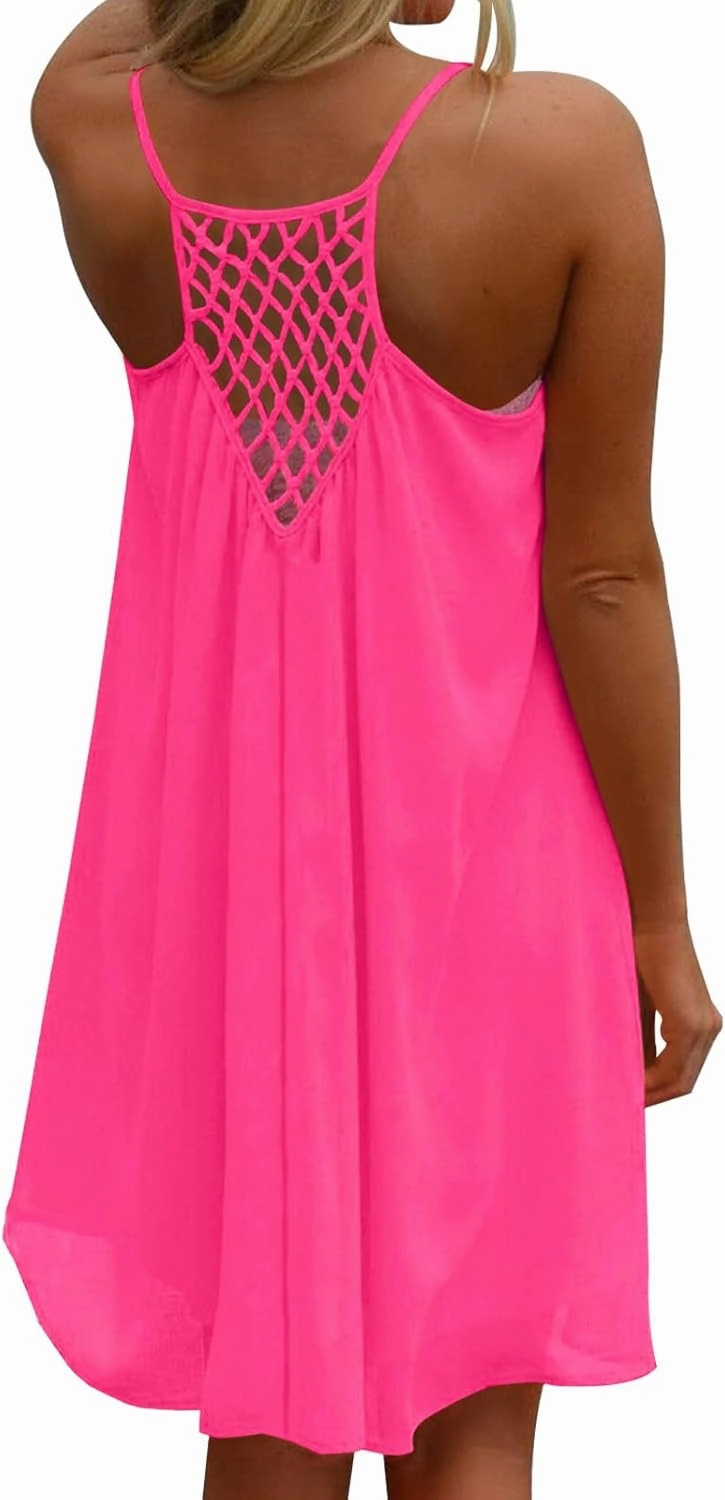 ReachMe Womens Sexy Plus Size Swimsuit Coverups Spaghetti Strap Beach Dresses Bathing Suit Cover Up Sheer Tank Sundress