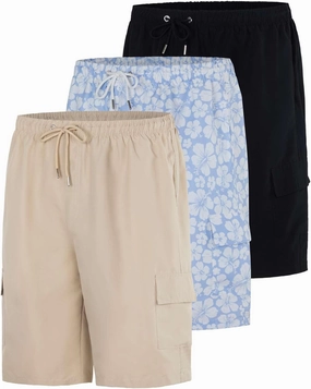 Real Essentials 3 Pack: Men's Swim Trunks with Cargo Pockets & Mesh Lining (Available in Big & Tall)