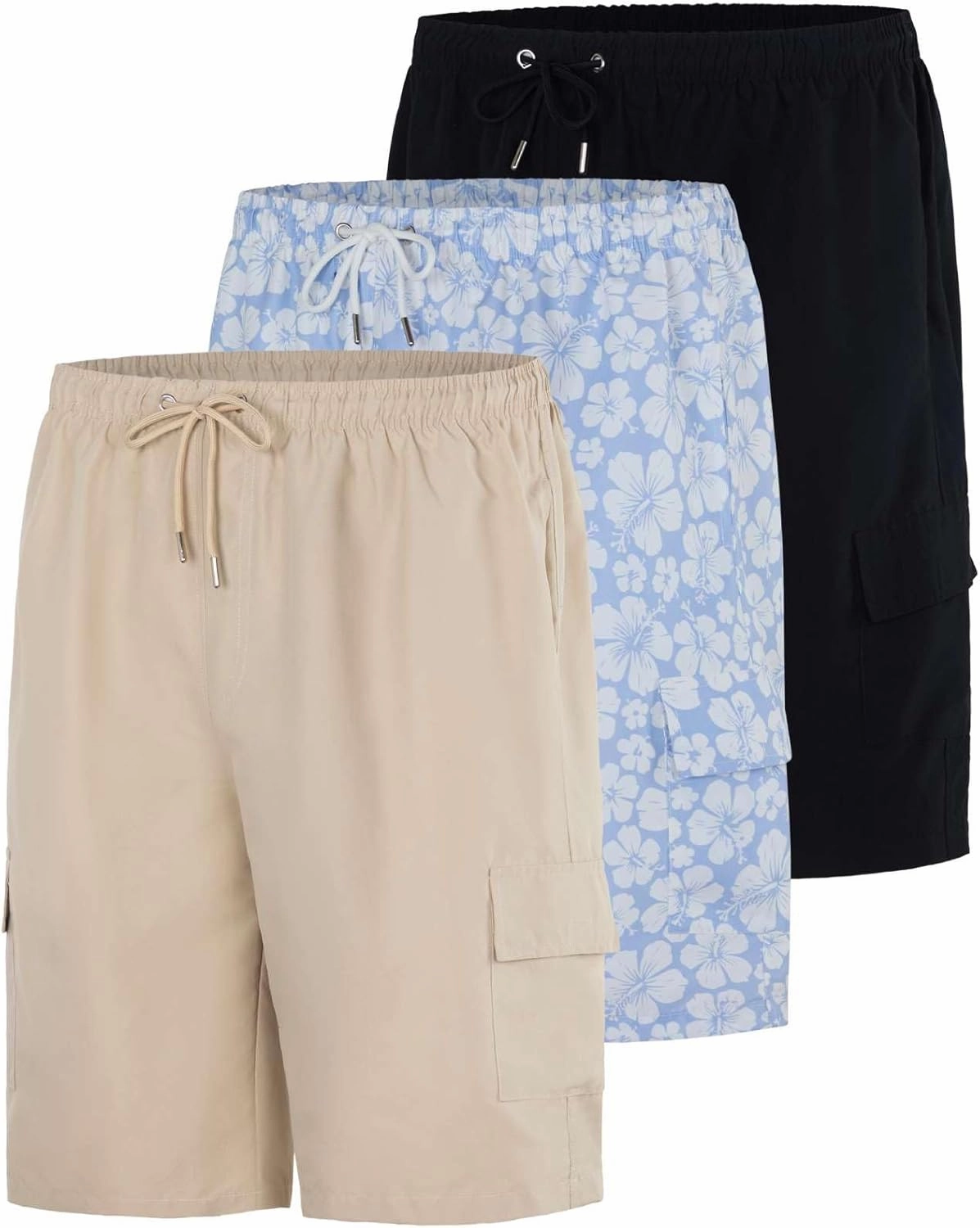 Real Essentials 3 Pack: Men's Swim Trunks with Cargo Pockets & Mesh Lining (Available in Big & Tall)