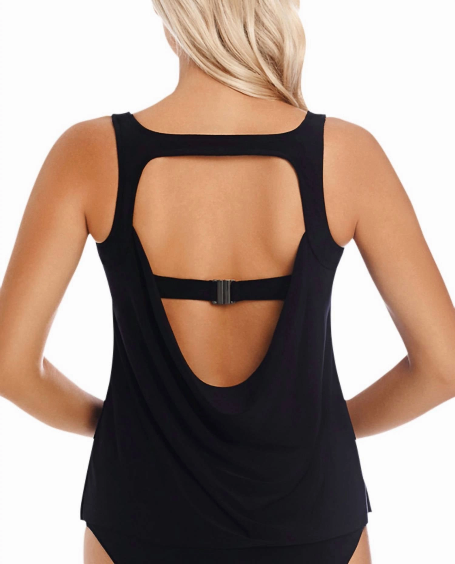 Reese Cowl Back Tankini Top In Black
