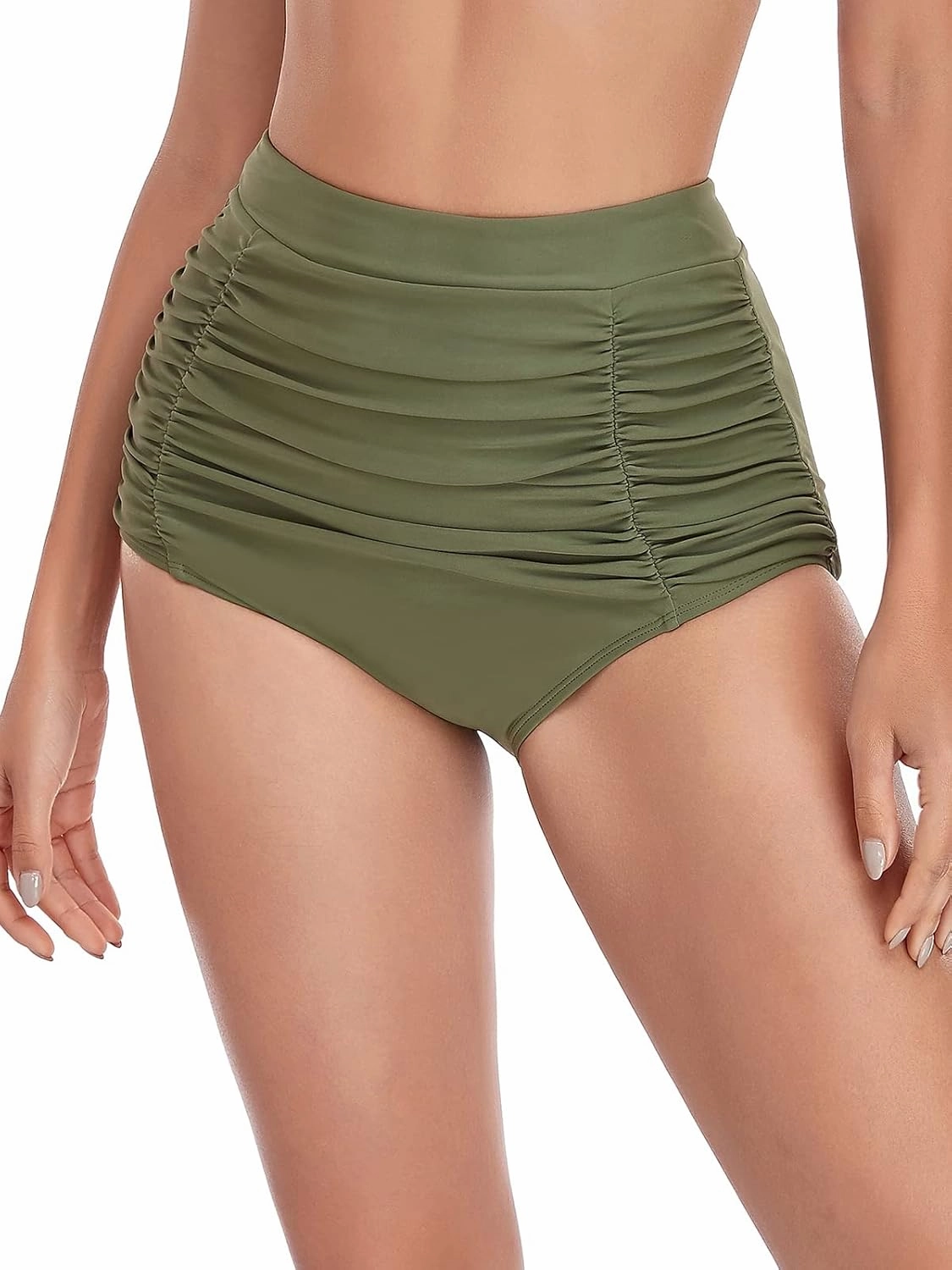 RELLECIGA Women's High Waisted Bikini Bottom Tummy Control Ruched Full Coverage Swim Bottom