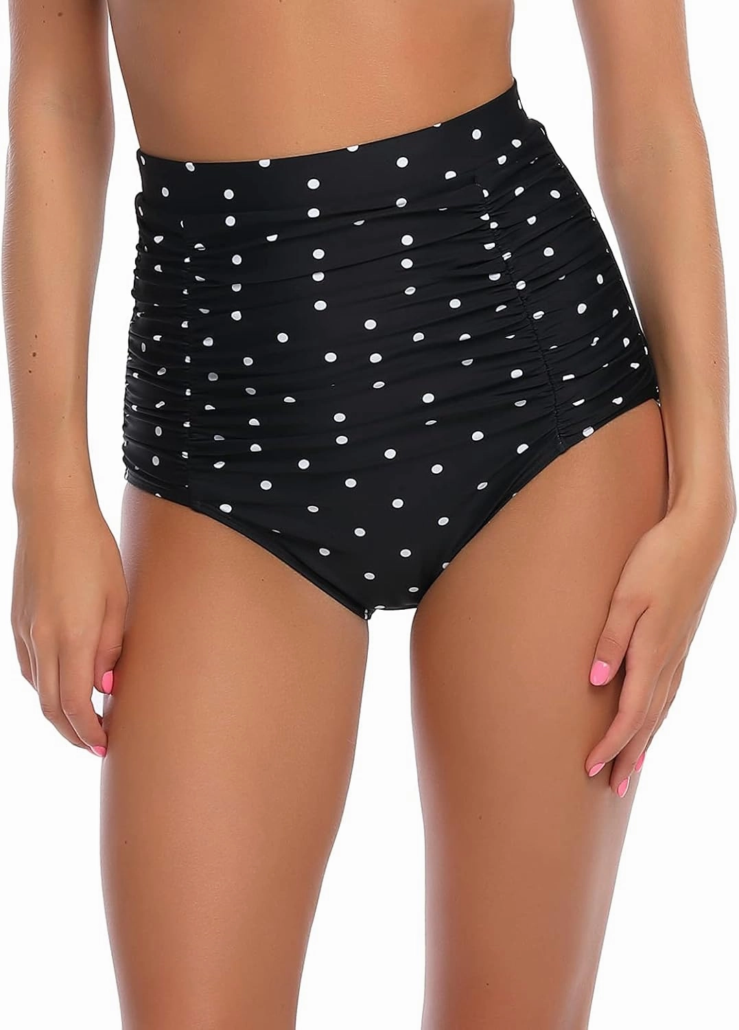 RELLECIGA Women's High Waisted Bikini Bottom Tummy Control Ruched Full Coverage Swim Bottom