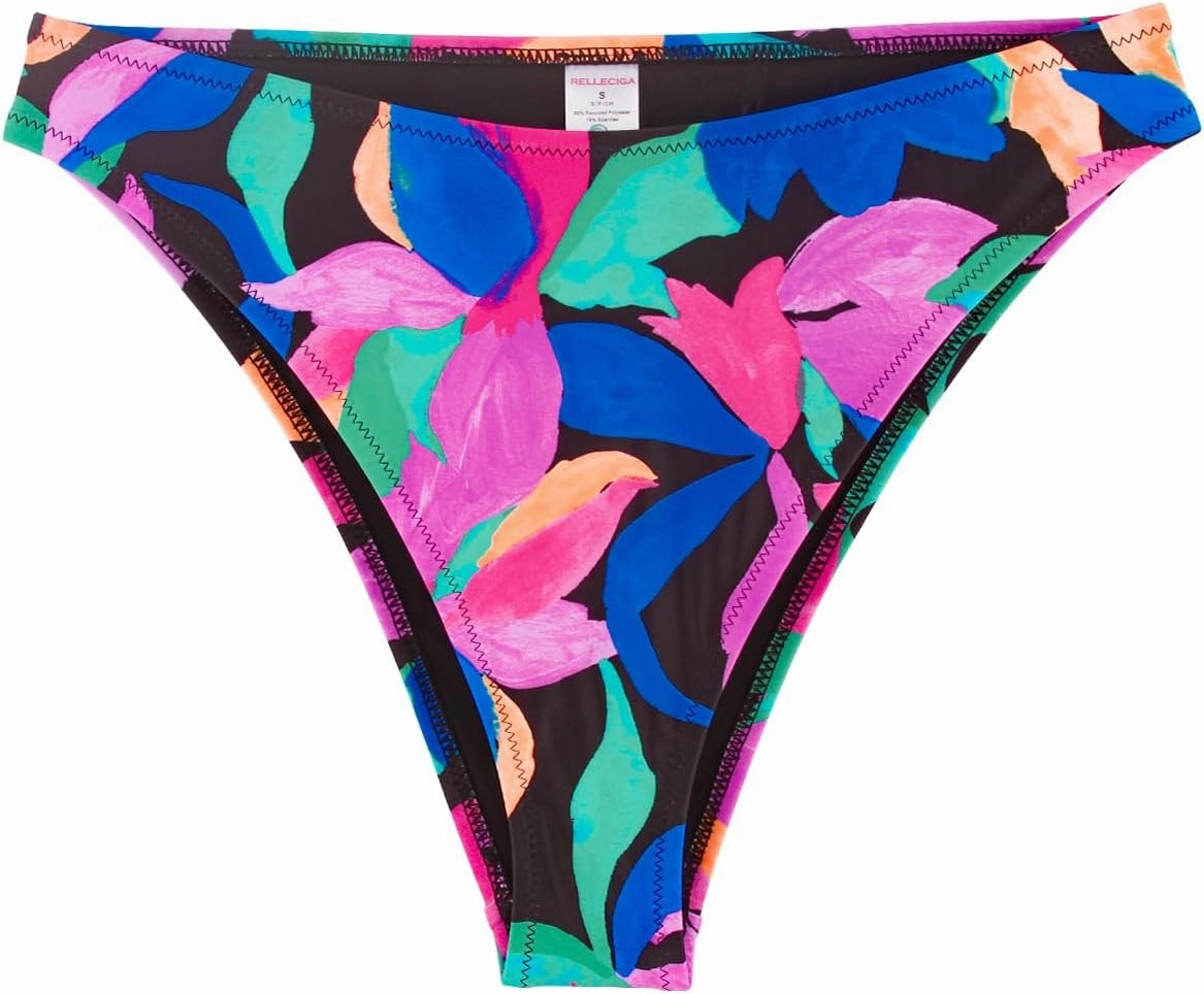 RELLECIGA Women's Mid Waisted High Cut Bikini Bottoms