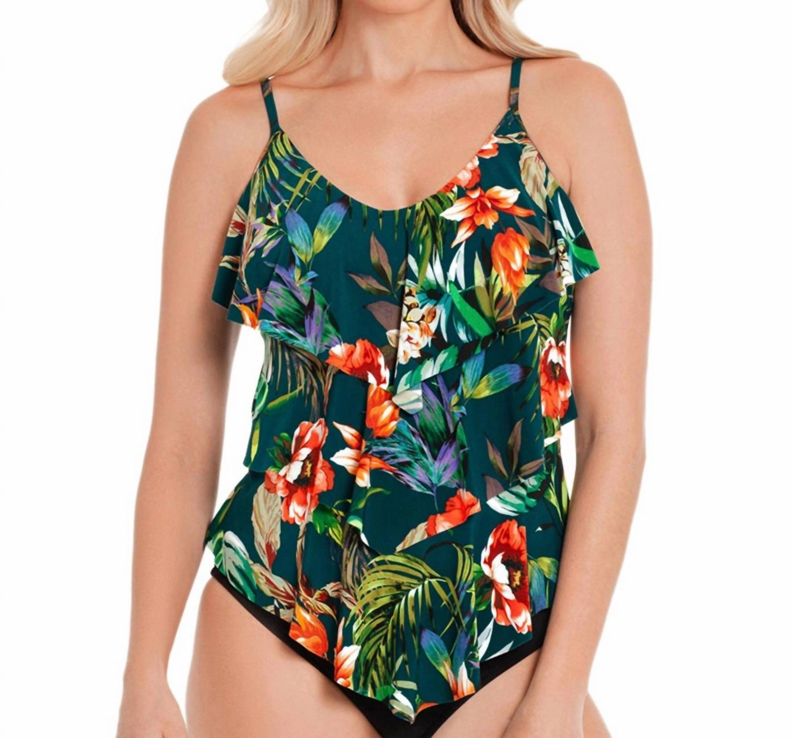 Rita Triple Tiered Tankini Top In Blue