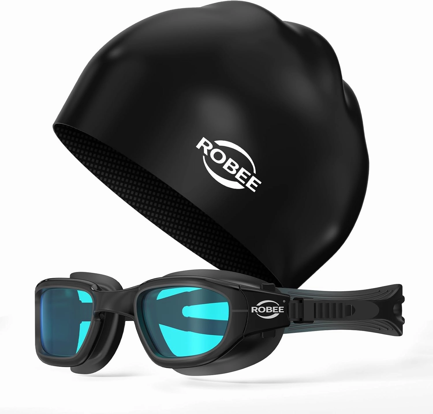 Robee Swim Goggles, Swimming Cap and Goggles Case, Polarized Swimming Goggles Silicone Cap for Adult Men Women