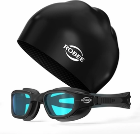 Robee Swim Goggles, Swimming Cap and Goggles Case, Polarized Swimming Goggles Silicone Cap for Adult Men Women