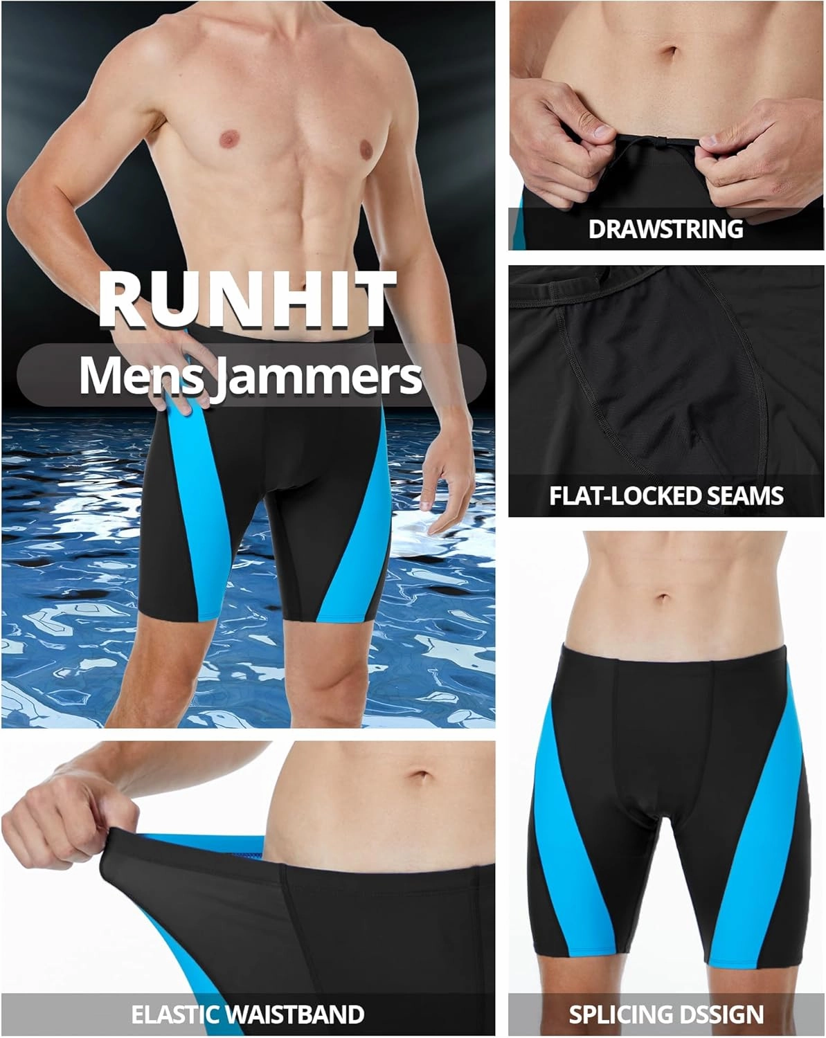 Runhit Men's Swim Jammers Competitive Swim Racing Team Swimsuit Quick Dry Athletic Swimming Shorts UPF 50 