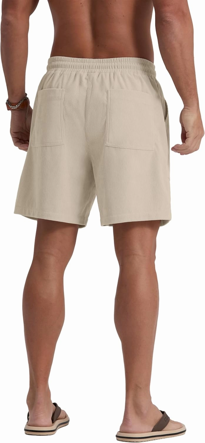 Sailwind Men's Casual Corduroy Shorts Lightweight Elastic Waist Drawstring Summer Beach Shorts