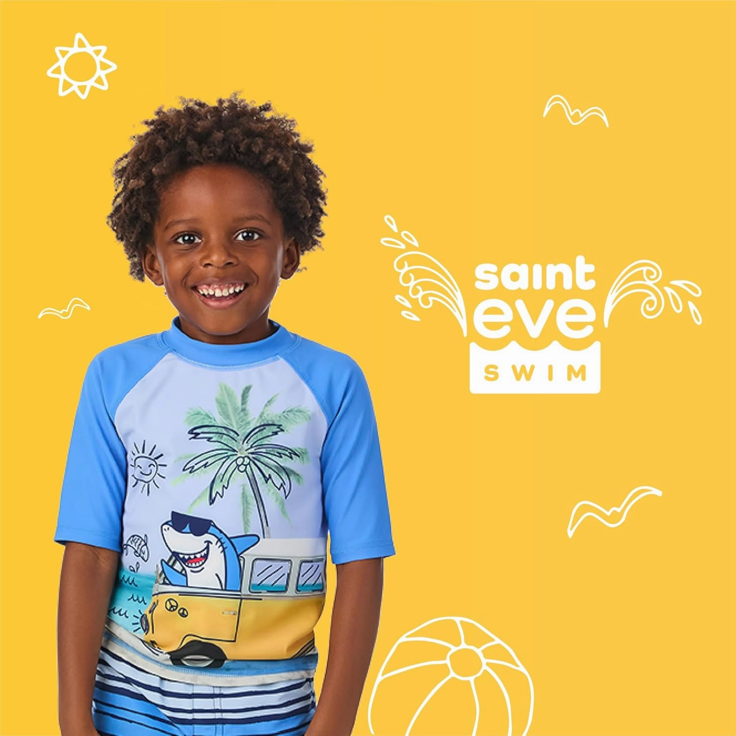 Saint Eve Toddler and Kids 2-Piece Swim Shirt and Trunks Swimsuit - Boys Rash Guard Bathing Suit with UPF 50  Sun Protection