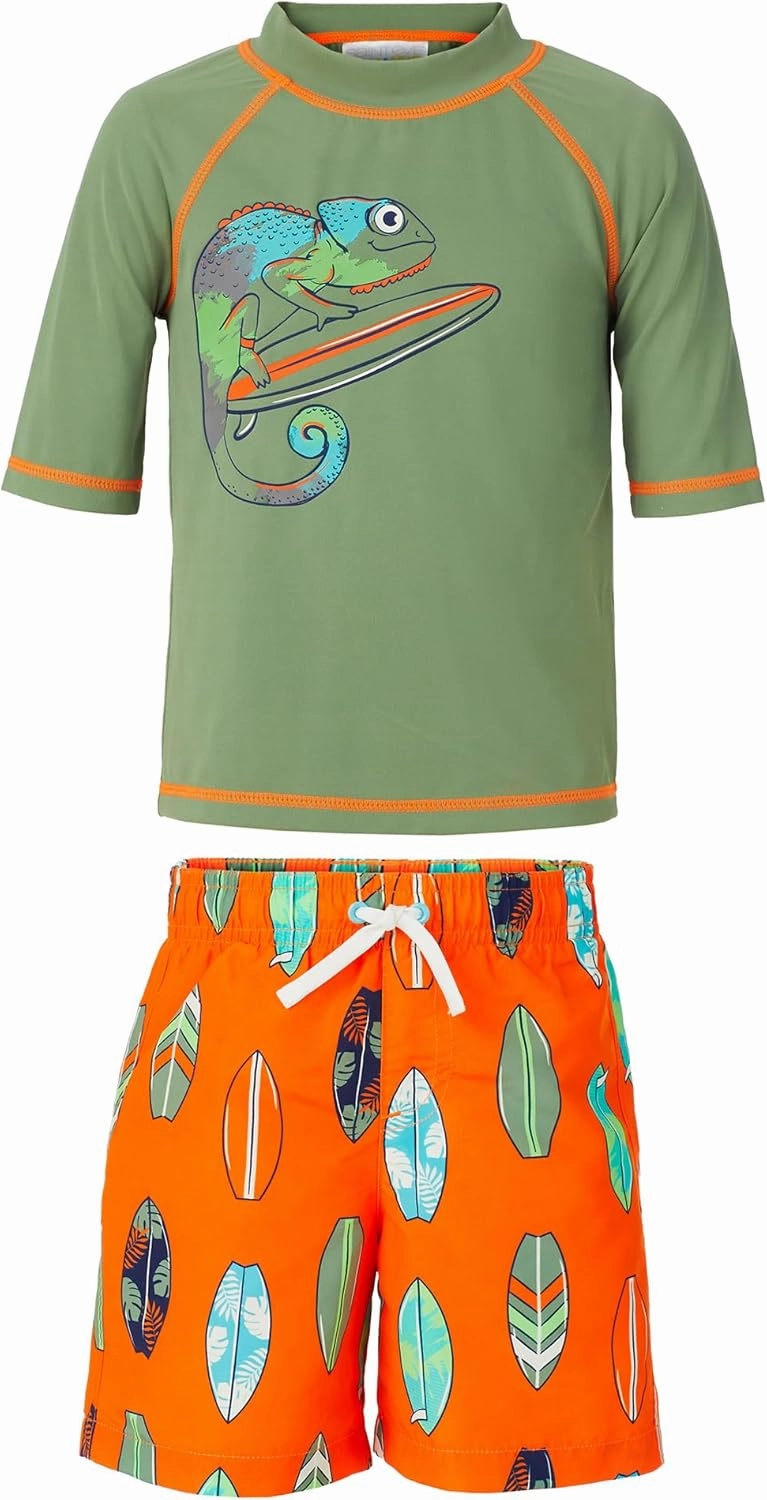Saint Eve Toddler and Kids 2-Piece Swim Shirt and Trunks Swimsuit - Boys Rash Guard Bathing Suit with UPF 50  Sun Protection
