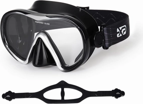 Scuba Diving Mask for Adults - Anti-Fog Swim Mask Wide View Swimming Goggles with Nose Cover Professional Snorkeling Goggles Gear Tempered Glass Lens with Fabric Strap for Men Women