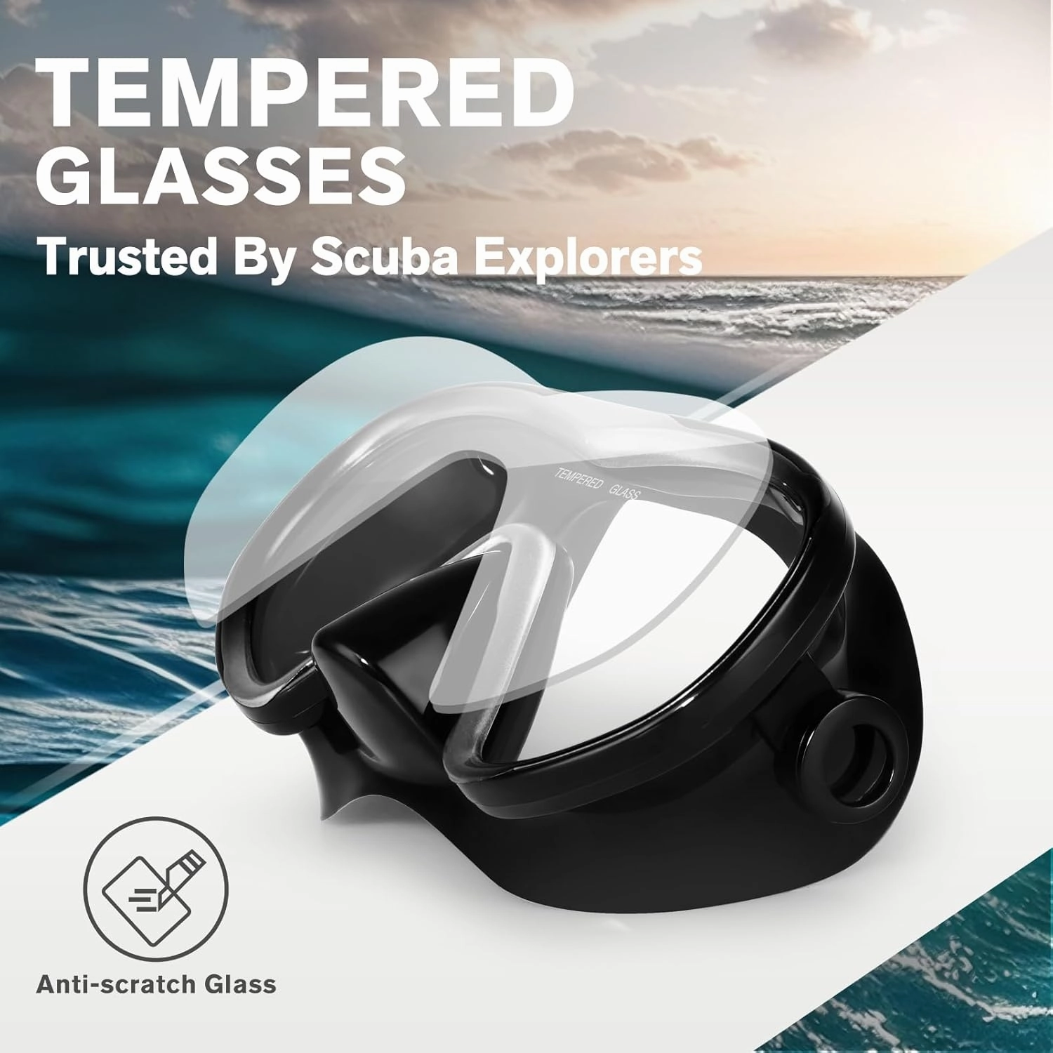 Scuba Diving Mask for Adults - Anti-Fog Swim Mask Wide View Swimming Goggles with Nose Cover Professional Snorkeling Goggles Gear Tempered Glass Lens with Fabric Strap for Men Women
