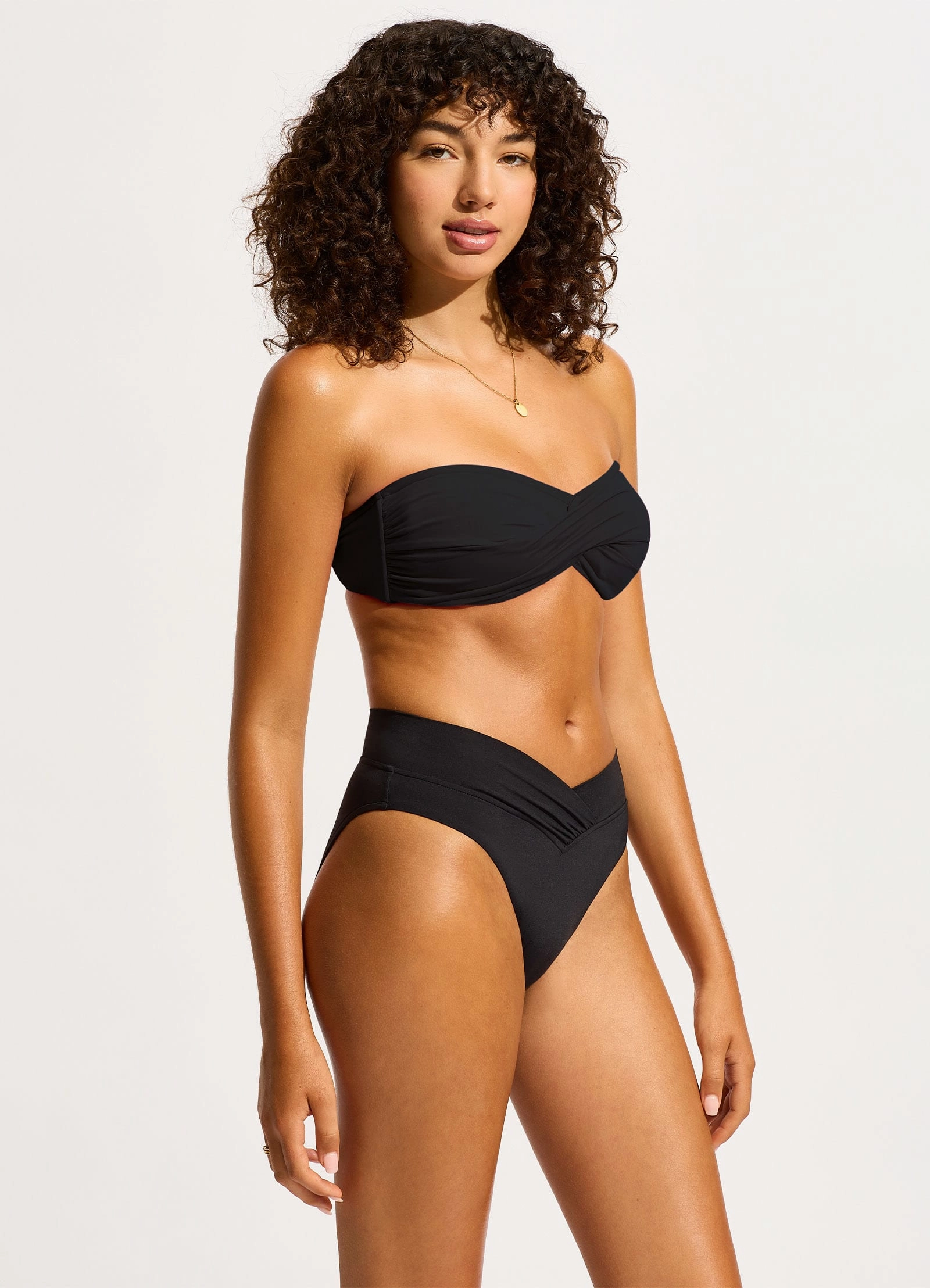 Seafolly Collective V Front High Cut Bikini Bottom - Black