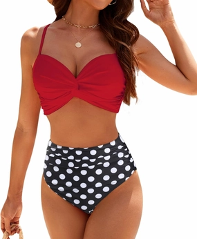 SEAFORM Women's Bikini Sets Two Piece Tummy Control Swimsuit High Waist V-Neck Beachwear Twist Front Straps Bathing Suits