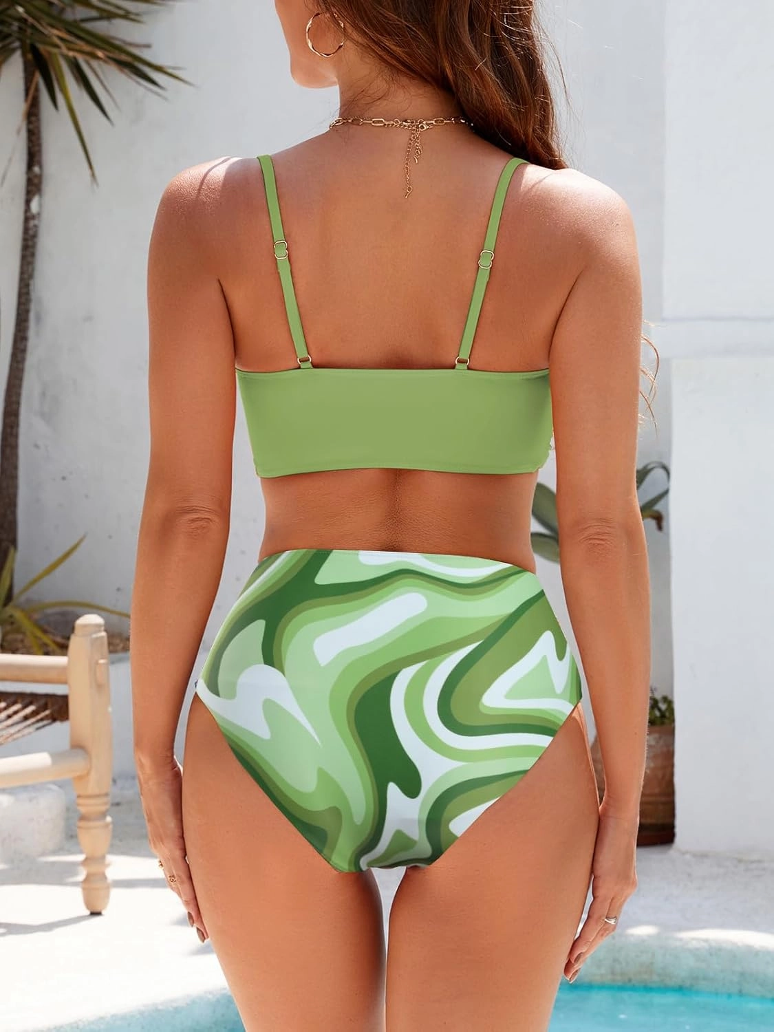 SEAFORM Women's Bikini Sets Two Piece Tummy Control Swimsuit High Waist V-Neck Beachwear Twist Front Straps Bathing Suits