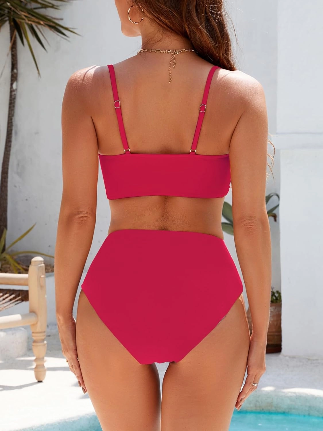 SEAFORM Women's Bikini Sets Two Piece Tummy Control Swimsuit High Waist V-Neck Beachwear Twist Front Straps Bathing Suits