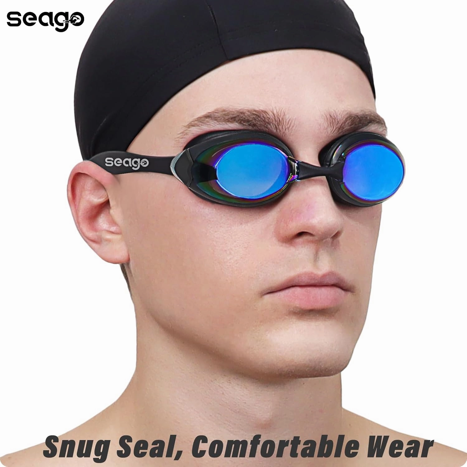 Seago 2 Pack Swimming Goggles Anti-fog Anti-UV Mirrored Swim Goggles Adult Women Men