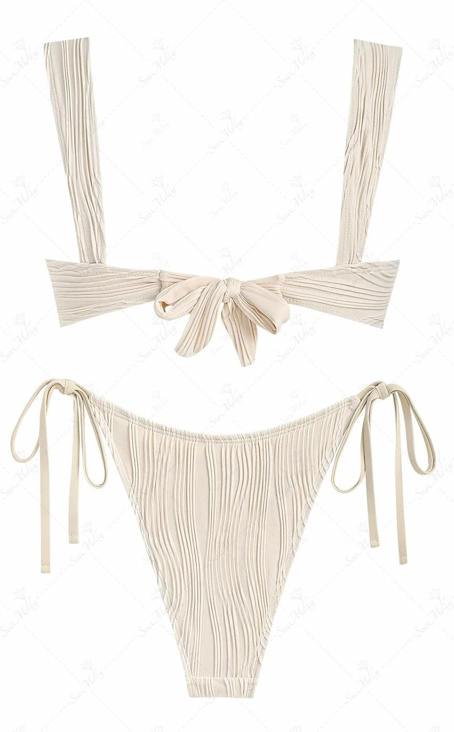 seamoly Swim Suits for Women 2025 Ribbed Tie Front Cutout Cheeky Bikini Sets Open Back Sexy Side Tie Thong Bathing Suit