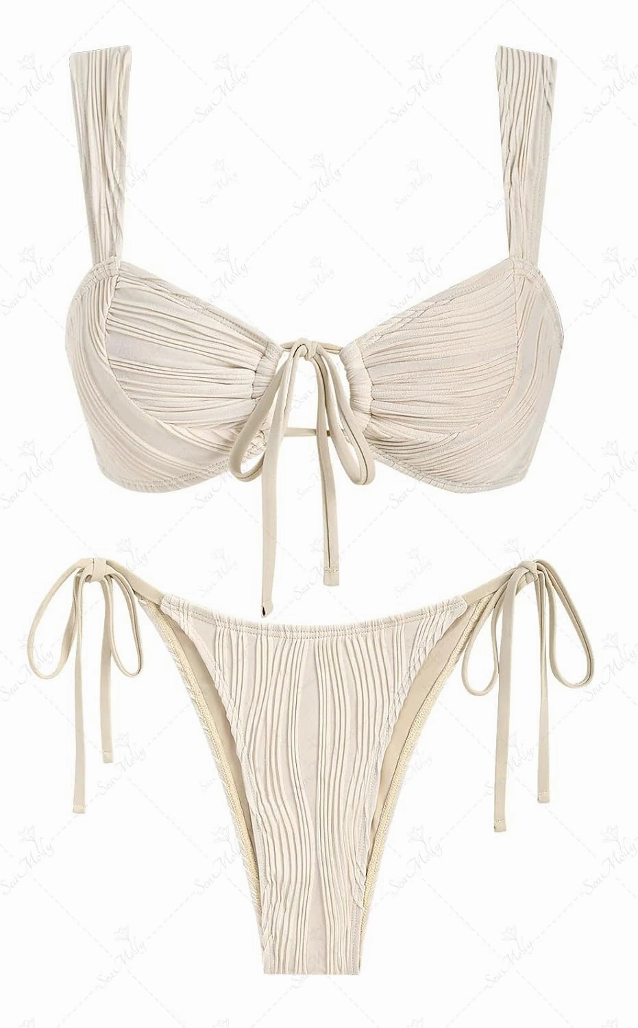 seamoly Swim Suits for Women 2025 Ribbed Tie Front Cutout Cheeky Bikini Sets Open Back Sexy Side Tie Thong Bathing Suit