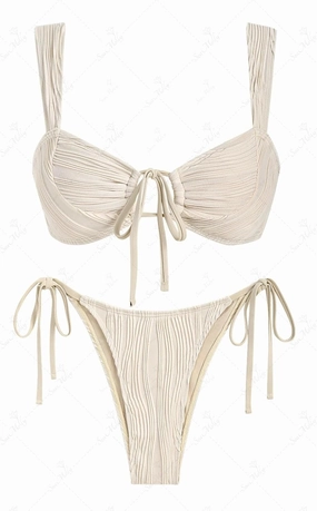 seamoly Swim Suits for Women 2025 Ribbed Tie Front Cutout Cheeky Bikini Sets Open Back Sexy Side Tie Thong Bathing Suit