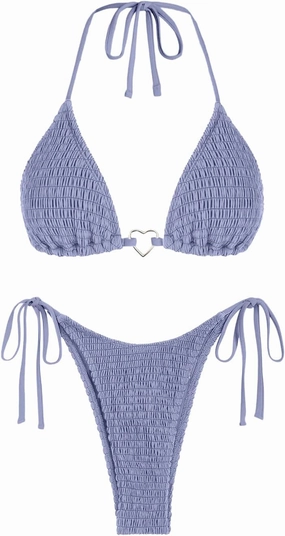 seamoly Women's Bikini Sets Smocked Two Piece Swimsuit Halter Sexy High Cut Triangle Bathing Suit Shell Ruffle Swimwear