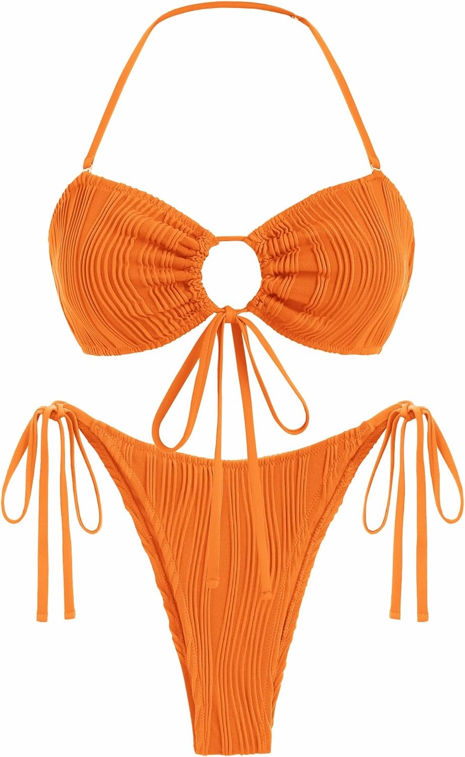 seamoly Women's Bikini Sets Smocked Two Piece Swimsuit Halter Sexy High Cut Triangle Bathing Suit Shell Ruffle Swimwear