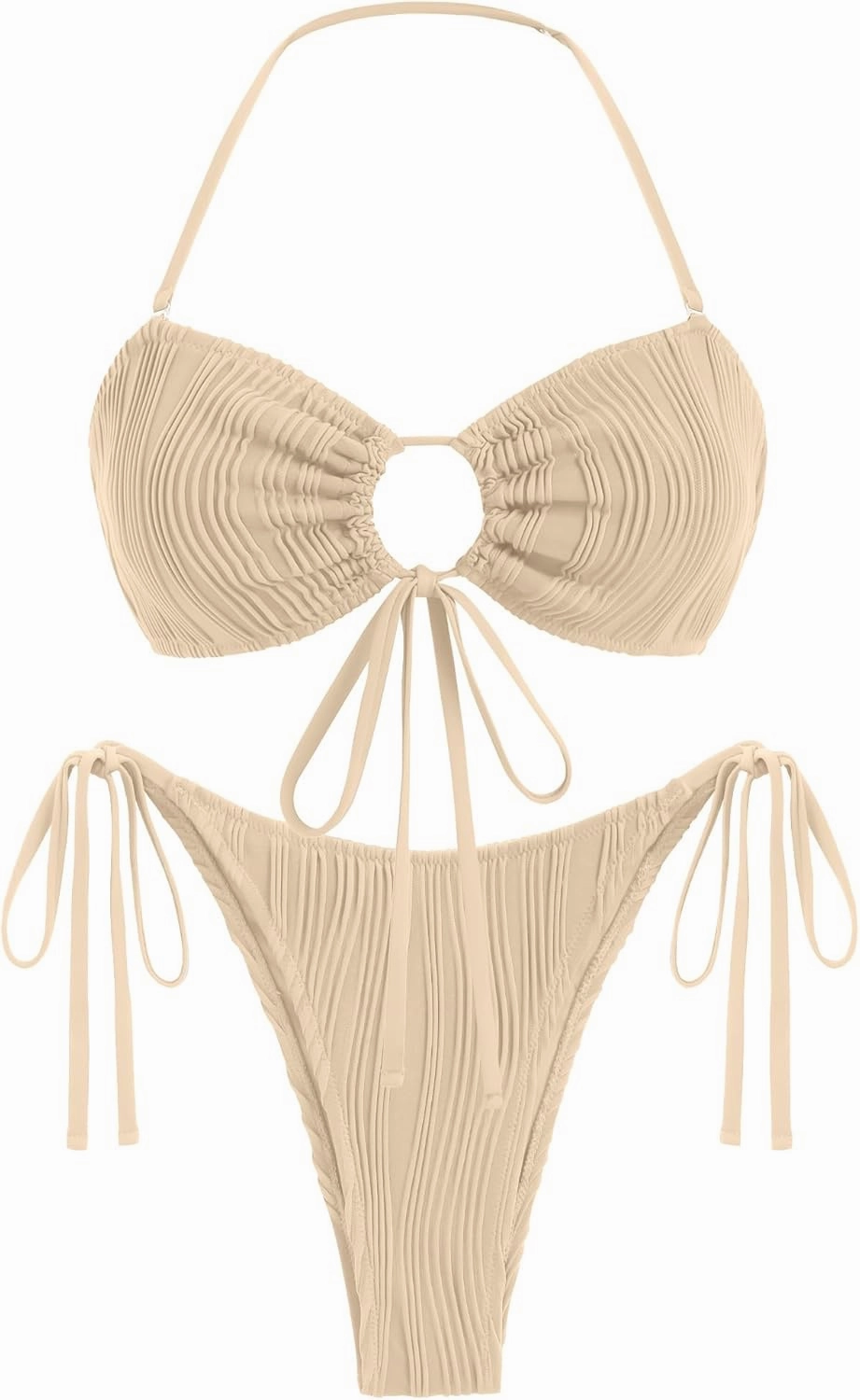 seamoly Women's Bikini Sets Smocked Two Piece Swimsuit Halter Sexy High Cut Triangle Bathing Suit Shell Ruffle Swimwear