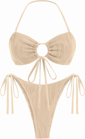 seamoly Women's Bikini Sets Smocked Two Piece Swimsuit Halter Sexy High Cut Triangle Bathing Suit Shell Ruffle Swimwear