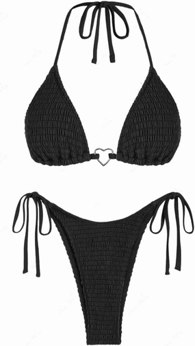 seamoly Women's Bikini Sets Smocked Two Piece Swimsuit Halter Sexy High Cut Triangle Bathing Suit Shell Ruffle Swimwear