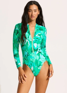 Secret Garden Zip Front Surf Suit - Jade