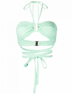 SELF-PORTRAIT Spearmint Green Strappy Halterneck Bikini Top