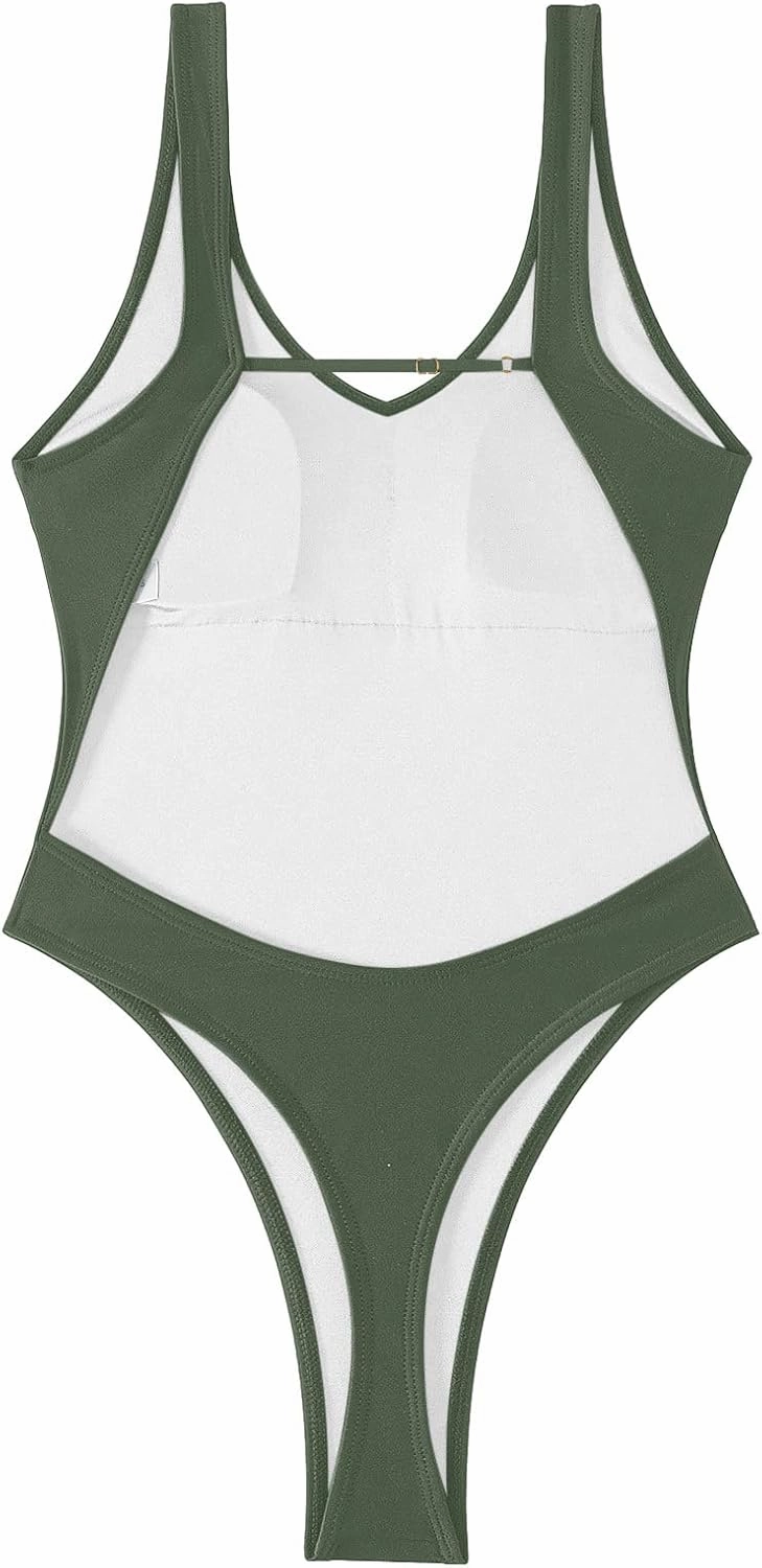 Sexy Backless Cheeky High Cut Leg Thong V Neck One Piece Swimsuit