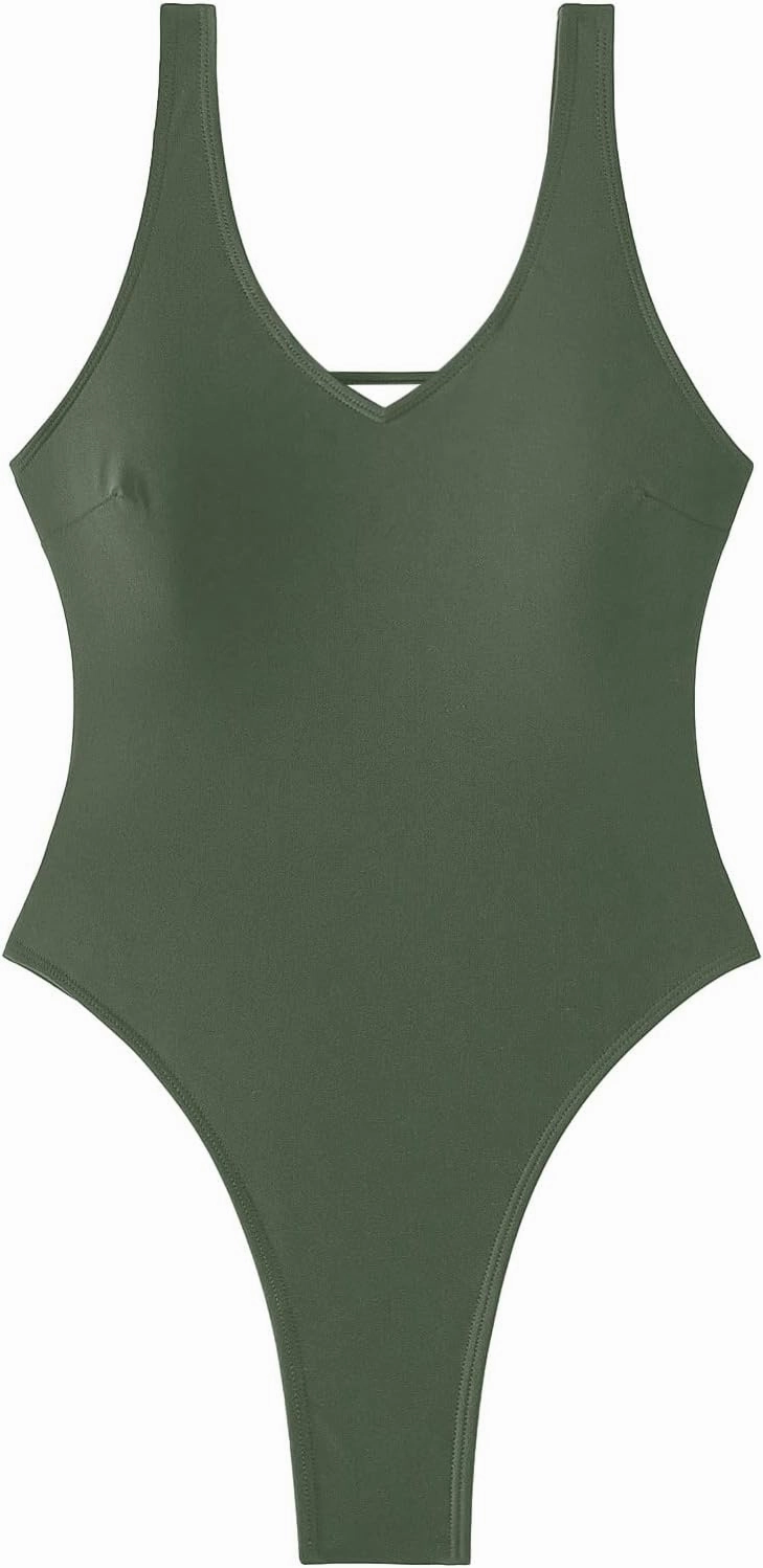 Sexy Backless Cheeky High Cut Leg Thong V Neck One Piece Swimsuit